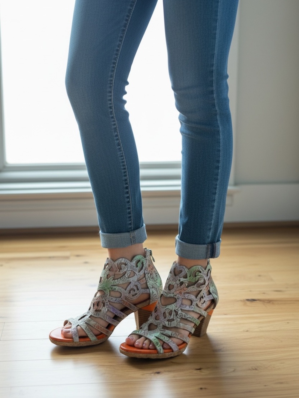 Cutout Lace-Up Block Heel Sandals. Never worn
